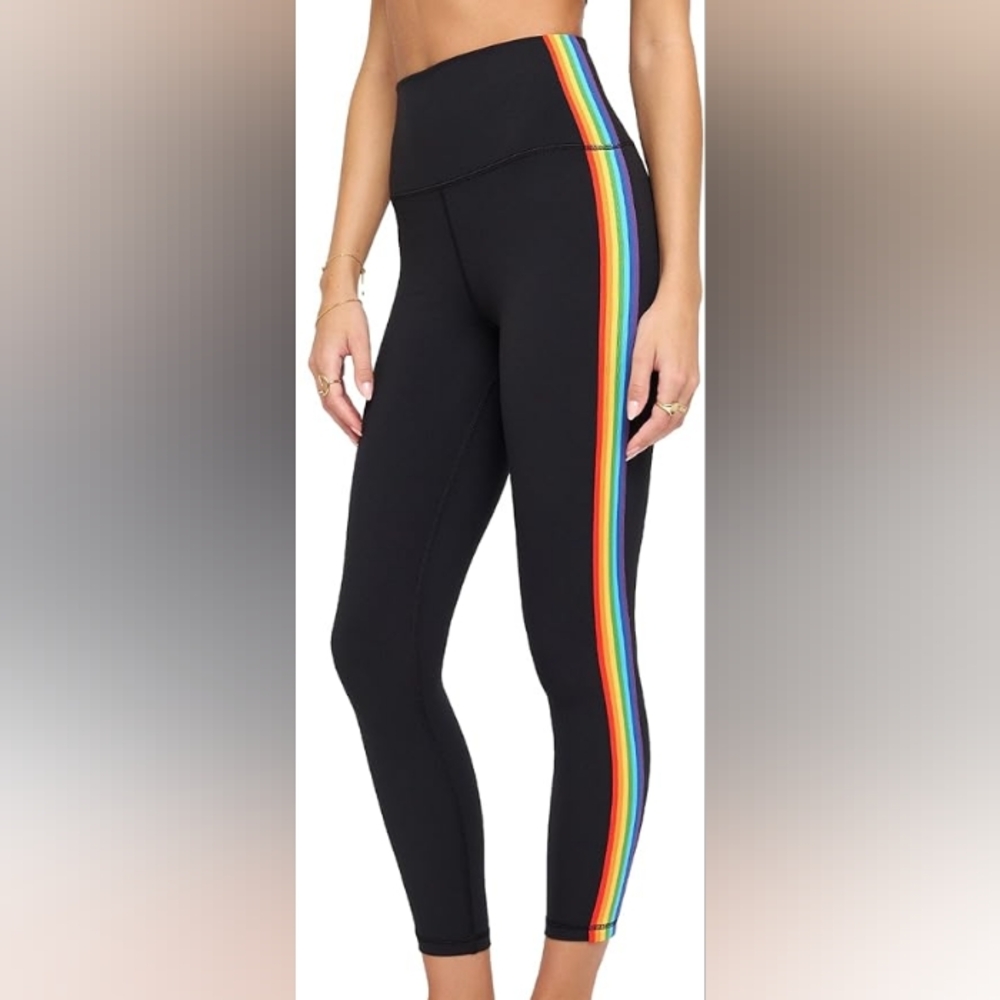 Spiritual Gangster Black Leggings with Rainbow Side Stripe